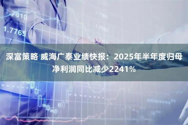 深富策略 威海广泰业绩快报：2025年半年度归母净利润同比减少2241%